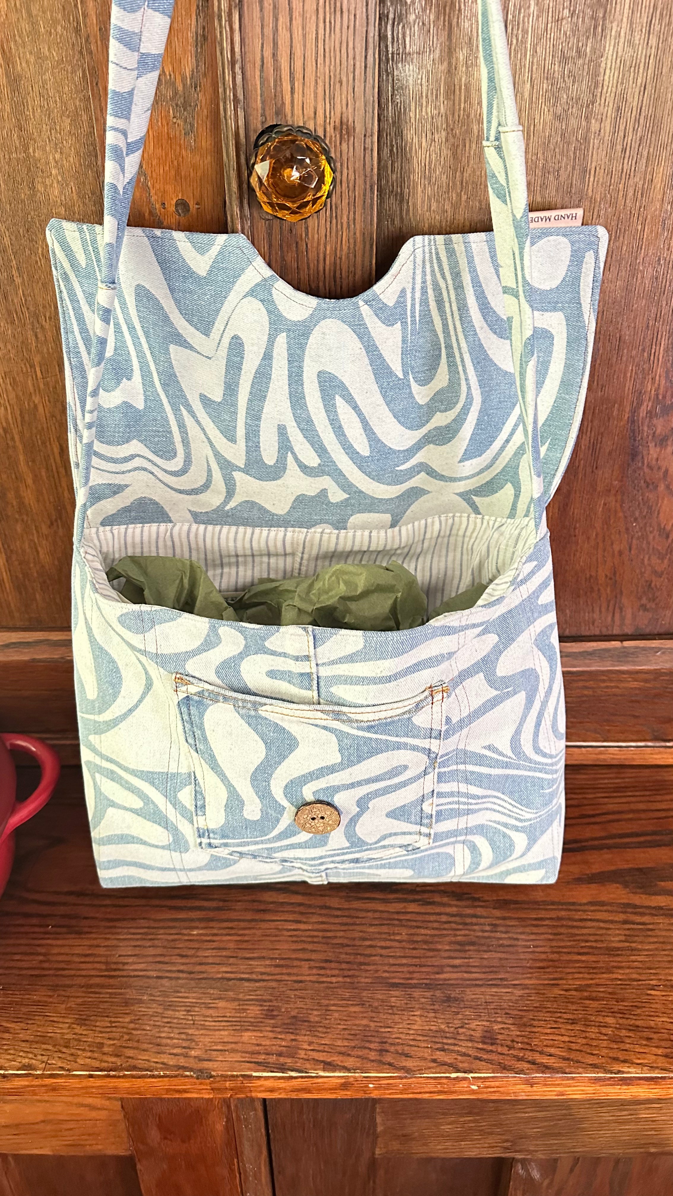 TATAWEA Handmade Crossbody Bag Swirl Denim