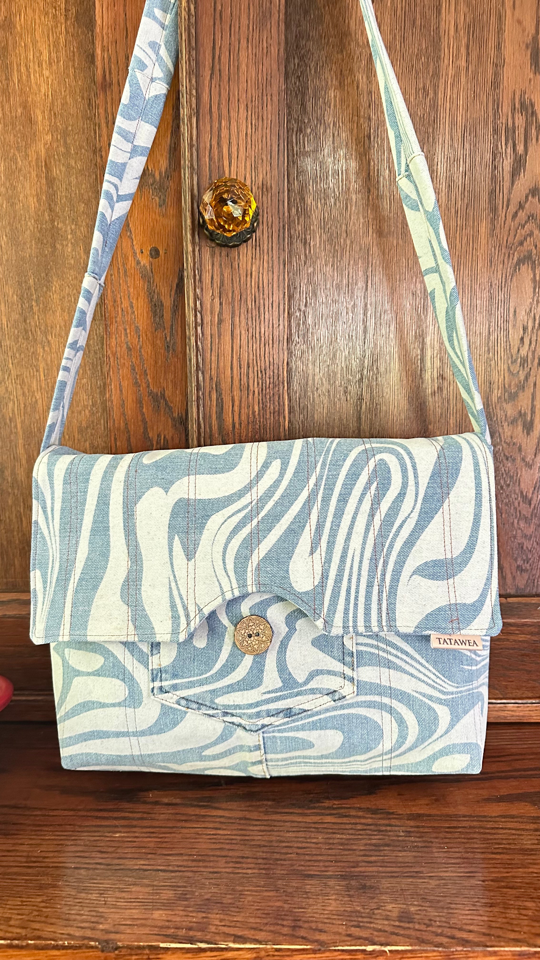 TATAWEA Handmade Crossbody Bag Swirl Denim