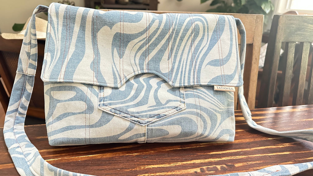 TATAWEA Handmade Crossbody Bag Swirl Denim