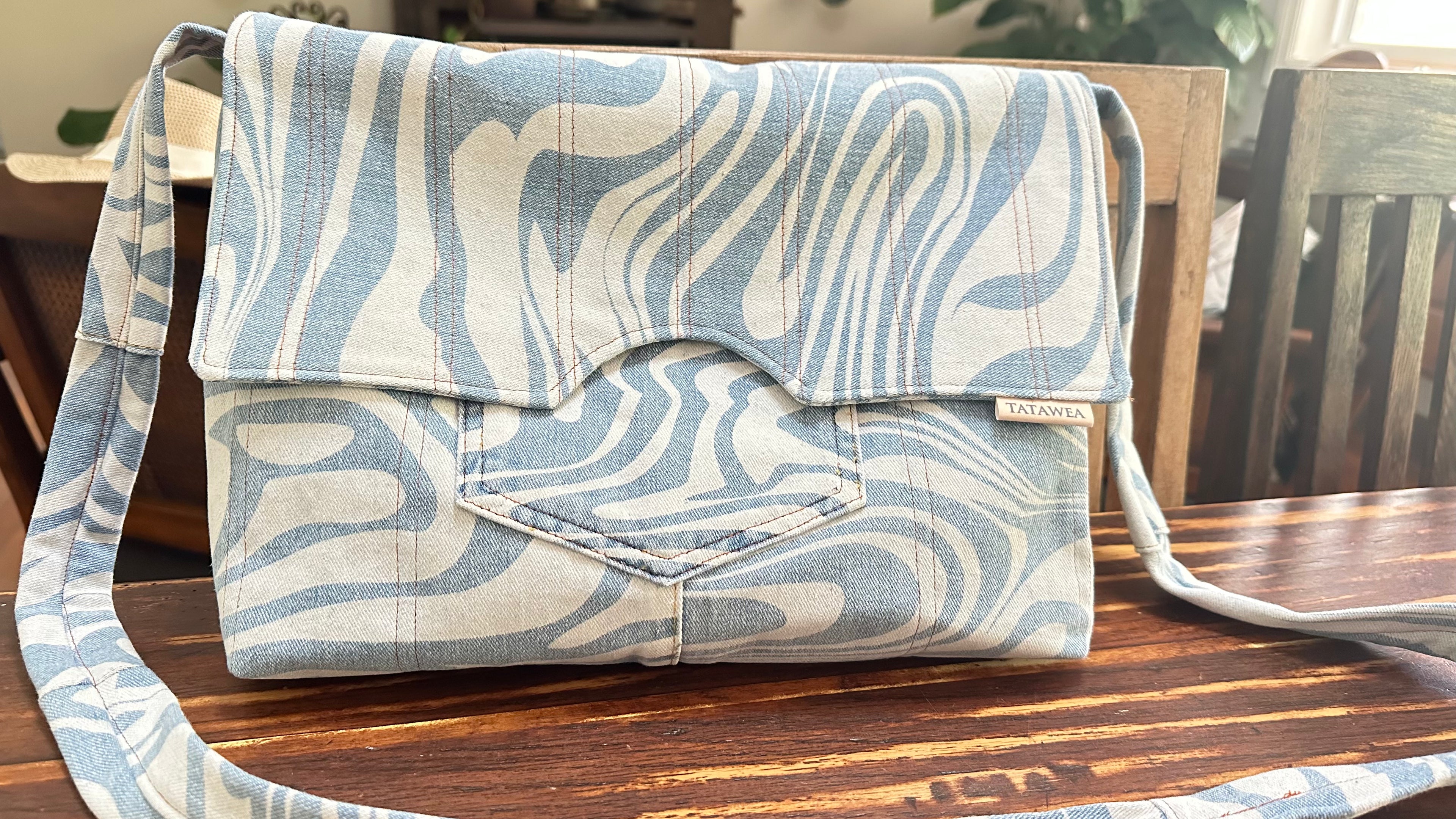 TATAWEA Handmade Crossbody Bag Swirl Denim